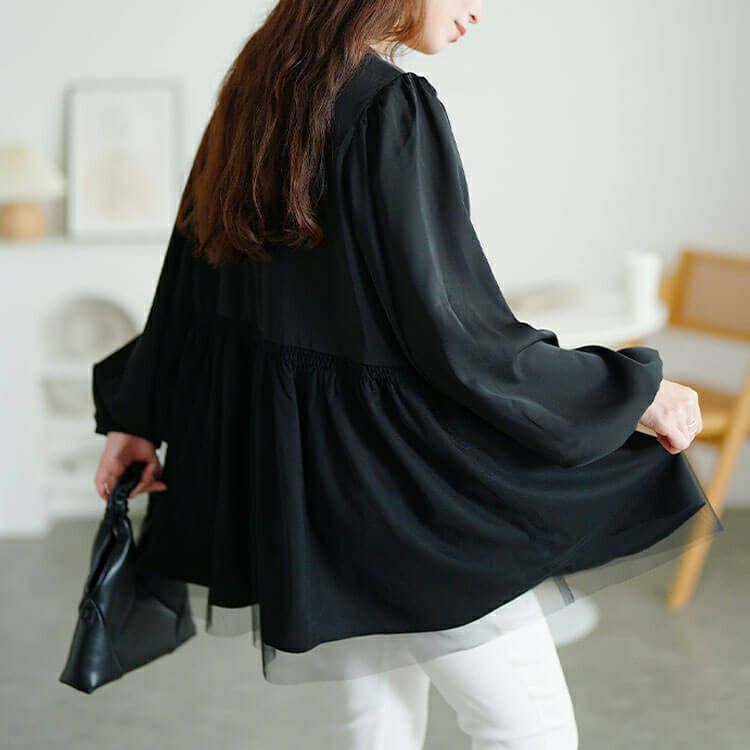 大きいサイズ レディース チュールドッキングペプラムチュニック　fem-604 【メール便可】