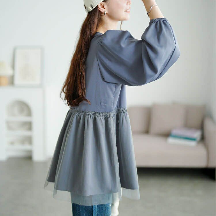 大きいサイズ レディース チュールドッキングペプラムチュニック　fem-604 【メール便可】