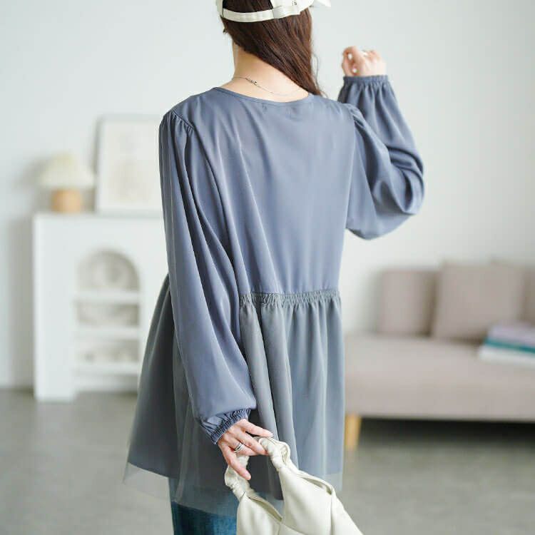 大きいサイズ レディース チュールドッキングペプラムチュニック　fem-604 【メール便可】