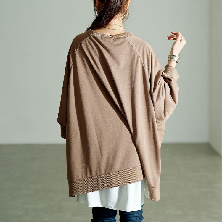 大きいサイズ レディース ステップヘムドルマンワイドチュニック　bai-0199