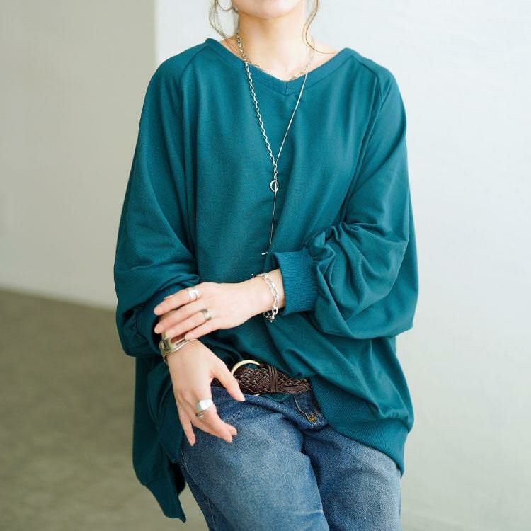 大きいサイズ レディース ステップヘムドルマンワイドチュニック　bai-0199 グリーン