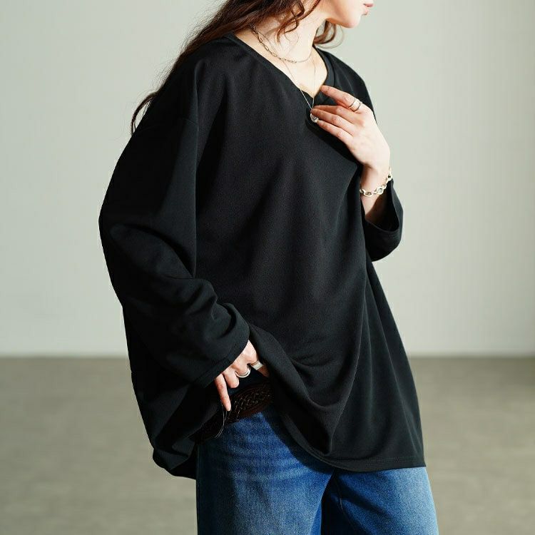 大きいサイズ レディース Vネックバックドロストチュニック　bai-0198