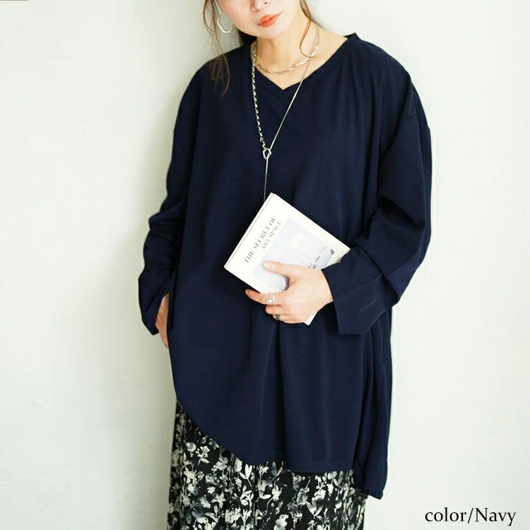 大きいサイズ レディース Vネックバックドロストチュニック　bai-0198