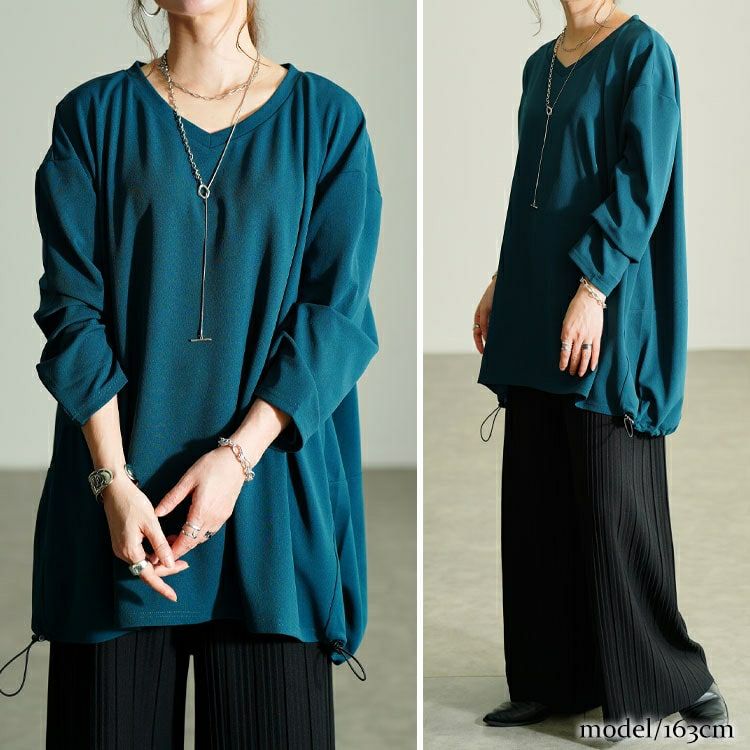 大きいサイズ レディース Vネックバックドロストチュニック　bai-0198