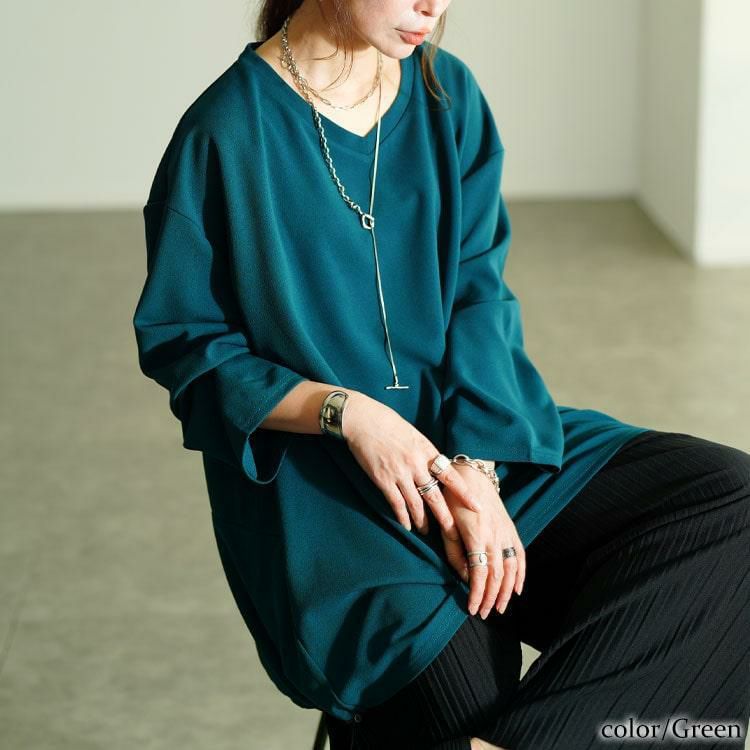 大きいサイズ レディース Vネックバックドロストチュニック　bai-0198 グリーン