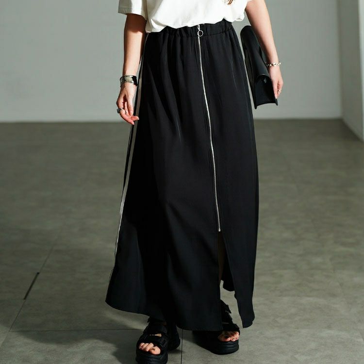 大きいサイズ レディース サイドラインZIPスリットフレアスカート　bai-0197 【メール便可】