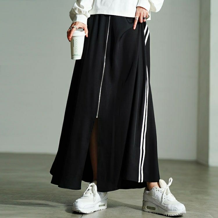 大きいサイズ レディース サイドラインZIPスリットフレアスカート　bai-0197 【メール便可】