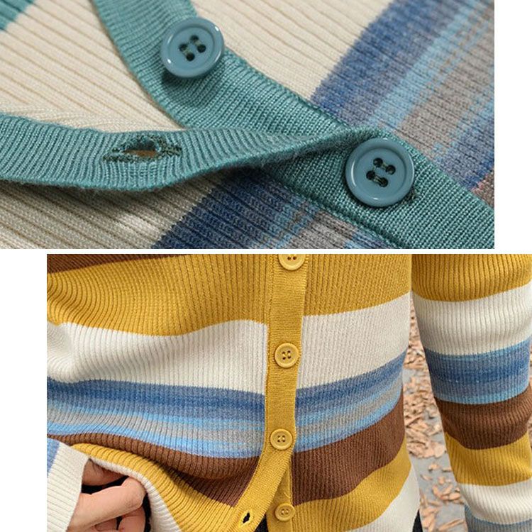 大きいサイズ レディース カラフルボーダーVネックニットカーディガン　goldy-1754