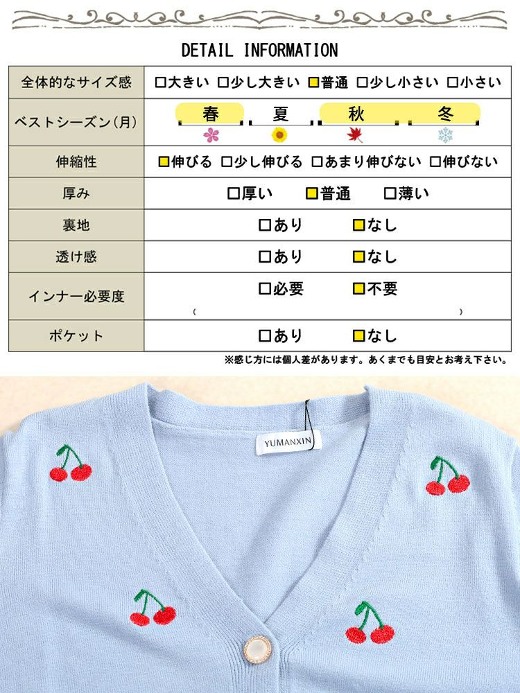 大きいサイズ レディース さくらんぼ柄Vネックニットカーディガン　goldy-1753