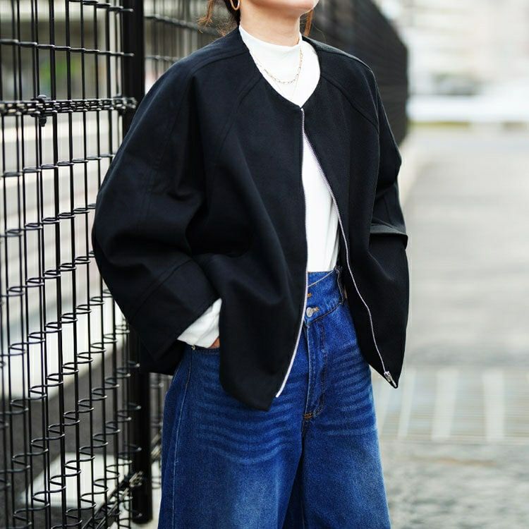 大きいサイズ レディース ノーカラードルマンZIPジャケット　mnfk-552832