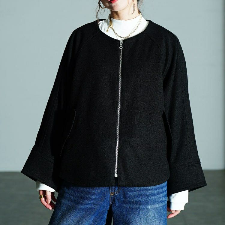 大きいサイズ レディース ノーカラードルマンZIPジャケット　mnfk-552832