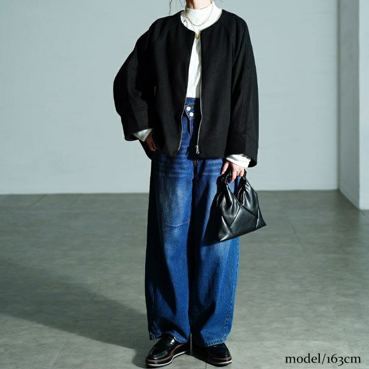 大きいサイズ レディース ノーカラードルマンZIPジャケット　mnfk-552832