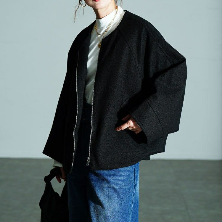 大きいサイズ レディース ノーカラードルマンZIPジャケット　mnfk-552832