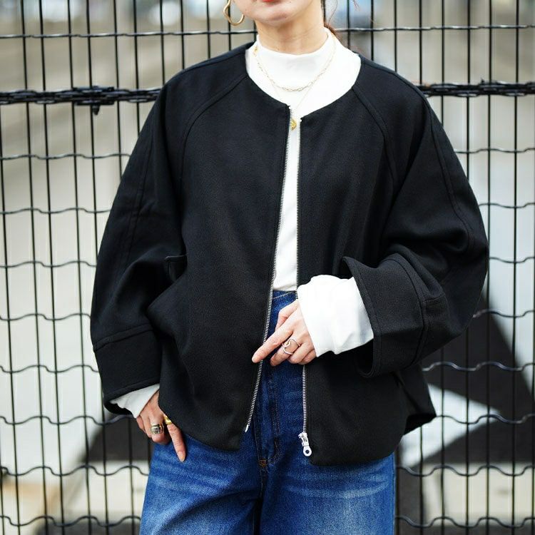 大きいサイズ レディース ノーカラードルマンZIPジャケット　mnfk-552832