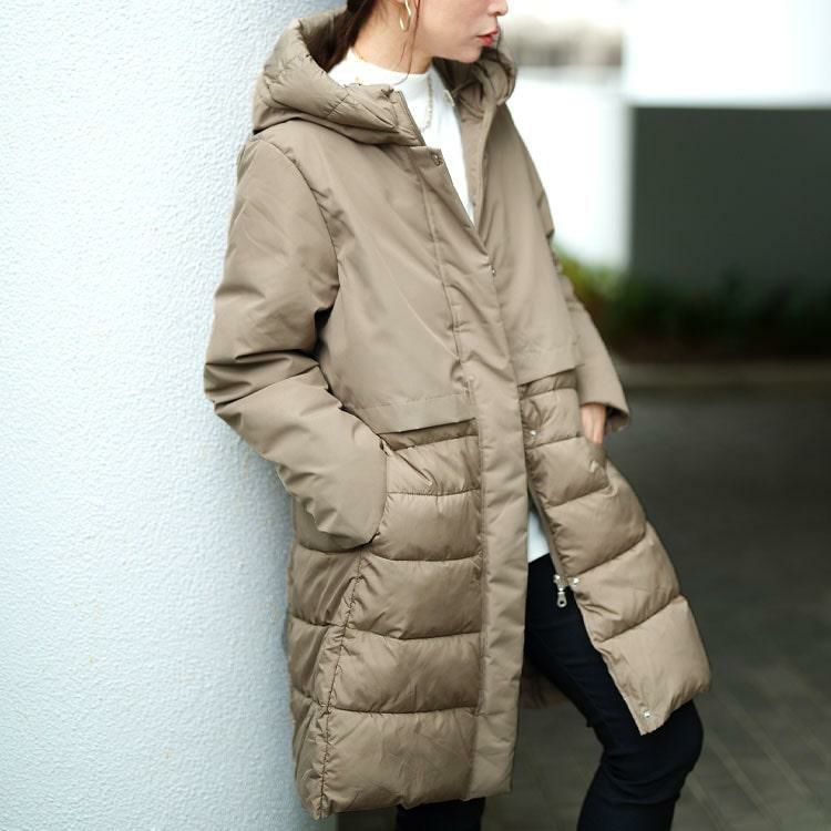 大きいサイズ レディース 撥水＆防風ファイバーダウンコート　mnfk-552820 モカ
