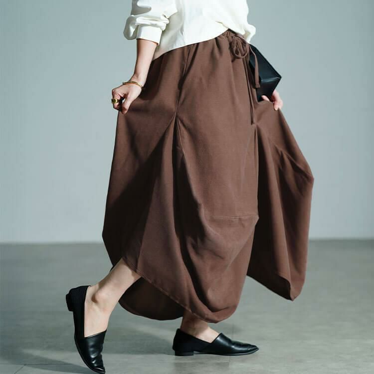 大きいサイズ レディース 変形タックボリュームスカート　sw-0809 モカ