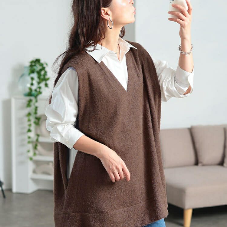 大きいサイズ レディース ラメシャギーニットオーバーベスト　maru-30194