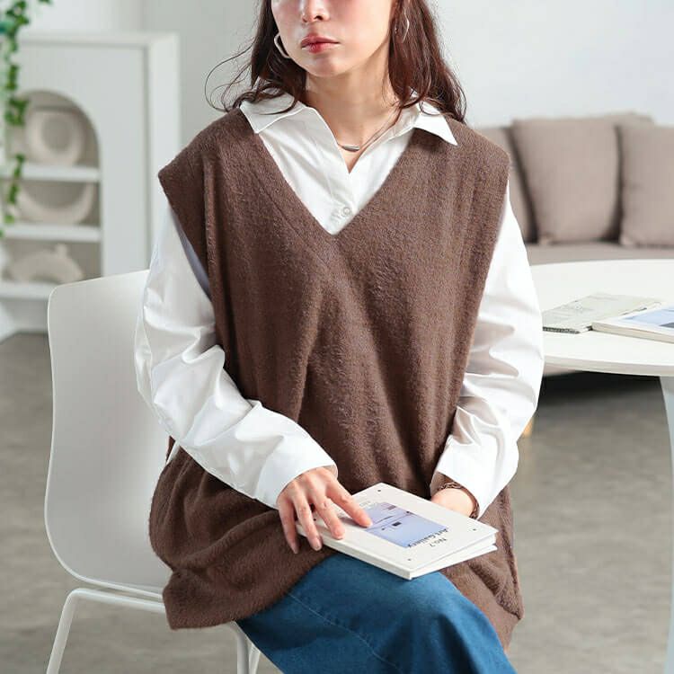 大きいサイズ レディース ラメシャギーニットオーバーベスト　maru-30194