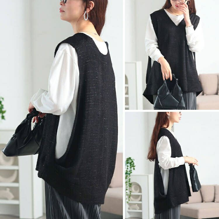 大きいサイズ レディース ラメシャギーニットオーバーベスト　maru-30194