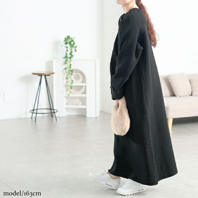 大きいサイズ レディース ハーフZIP畦編みニットワンピース bro-0082