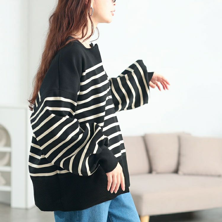 大きいサイズ レディース 2wayハーフZIPパネルボーダーニット　bro-0081