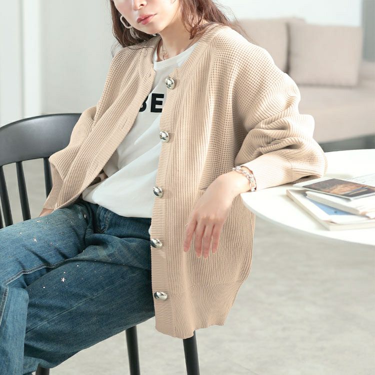 大きいサイズ レディース ビッグボタン畦編みニットカーディガン　bro-0080