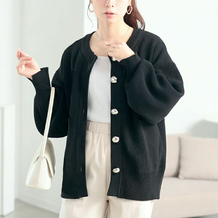 大きいサイズ レディース ビッグボタン畦編みニットカーディガン　bro-0080