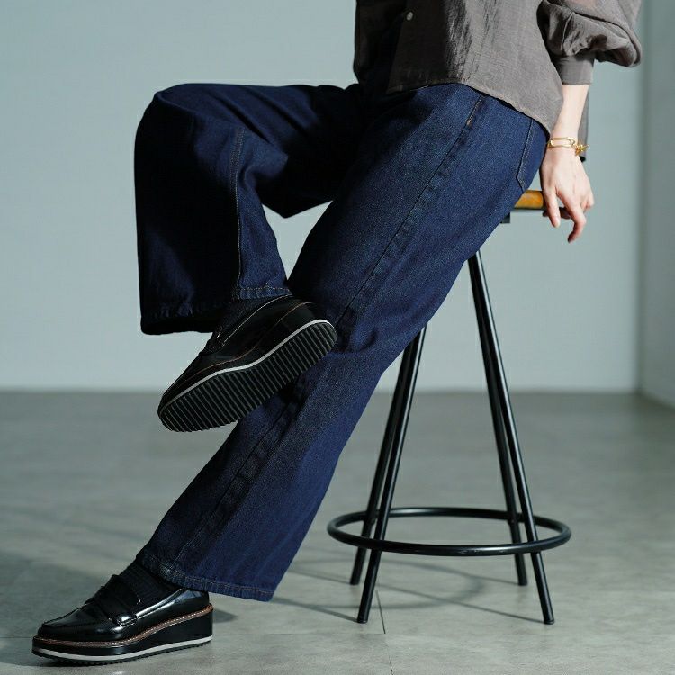 大きいサイズ レディース ヴィンテージ加工コットンデニムワイドパンツ　wd-0426