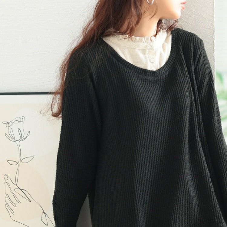 大きいサイズ レディース フリル襟フェイクレイヤードワッフルプルオーバー　cast-5558002