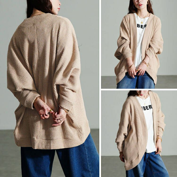 大きいサイズ レディース ワッフルドルマンカーディガン　cast-5558001
