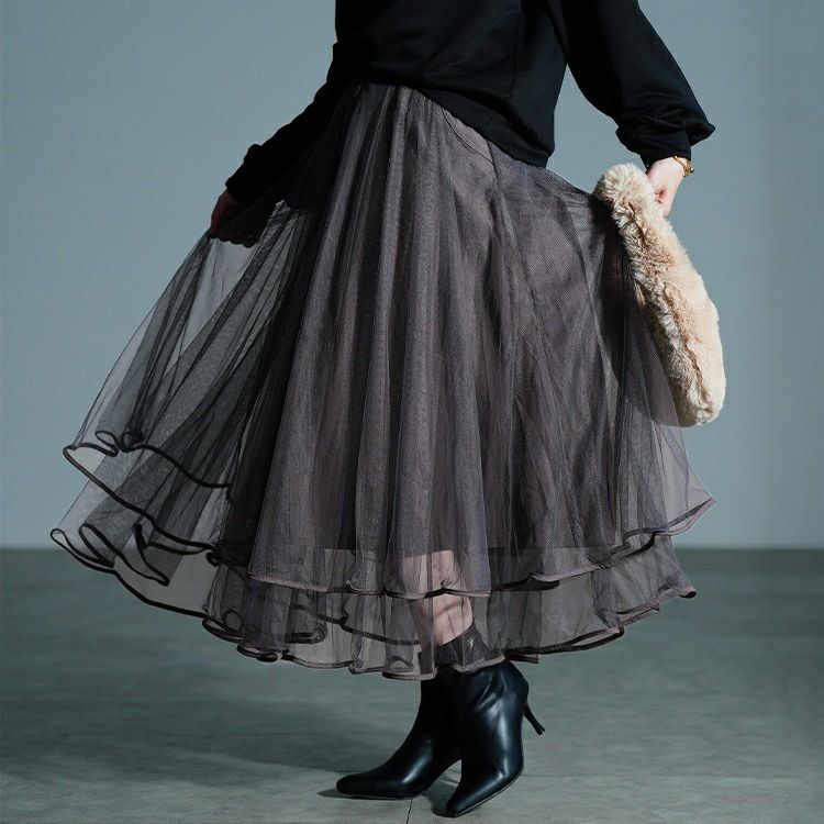 大きいサイズ レディース ティアードチュールレイヤードスカート　jp566