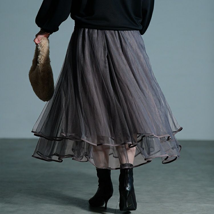 大きいサイズ レディース ティアードチュールレイヤードスカート　jp566