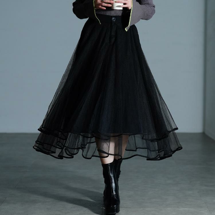 大きいサイズ レディース ティアードチュールレイヤードスカート　jp566 ブラック