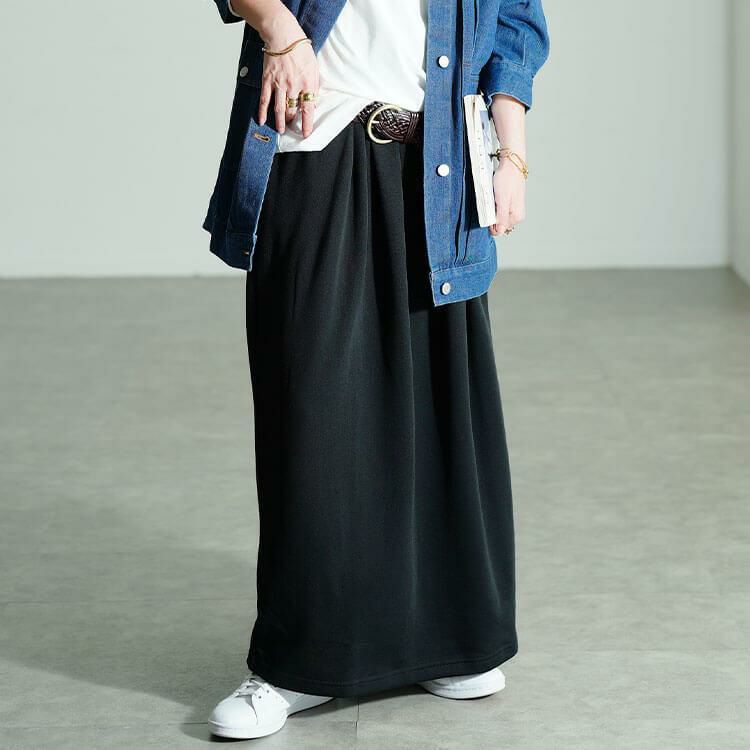 大きいサイズ レディース 裏シャギーバックスリットナロースカート　sw-0803 ブラック