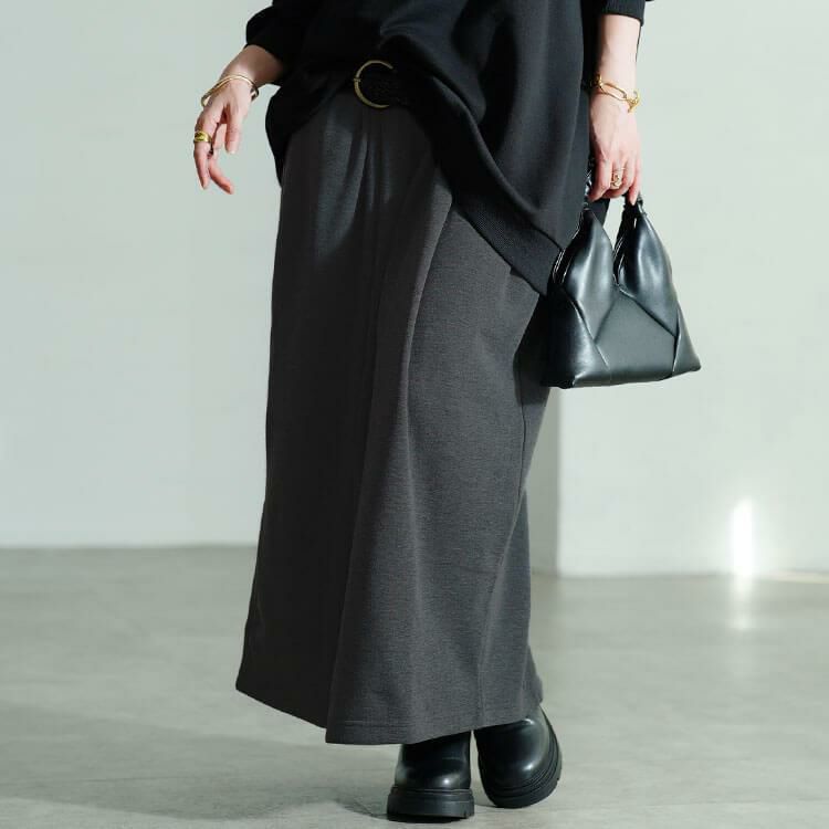 大きいサイズ レディース 裏シャギーバックスリットナロースカート　sw-0803 チャコール