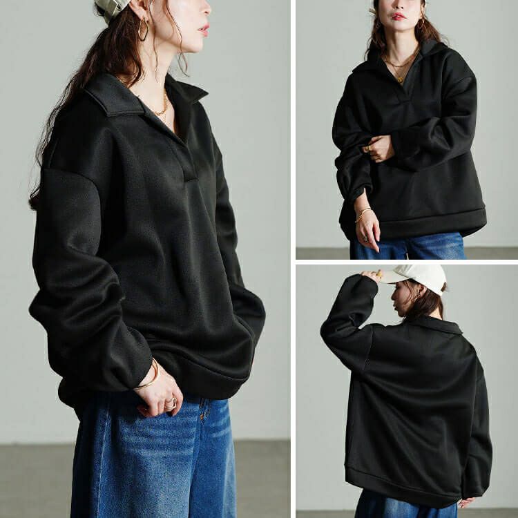 大きいサイズ レディース 裏起毛スキッパーカラープルオーバー　fem-614