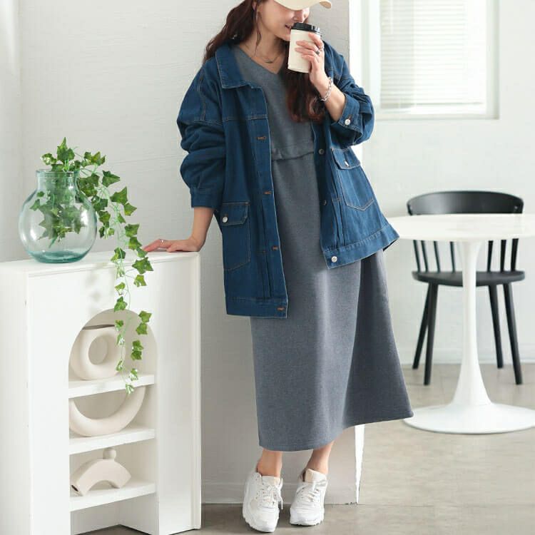 大きいサイズ レディース 裏起毛ウエストドロスト切り替えワンピース　fem-618