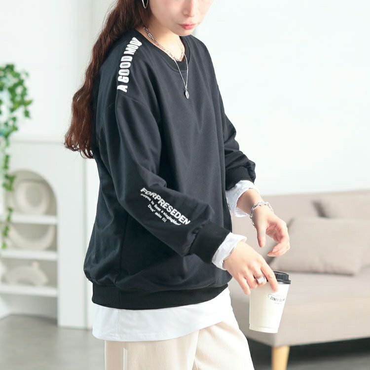 大きいサイズ レディース ロゴ入りレイヤード風スウェット　goldy-1764