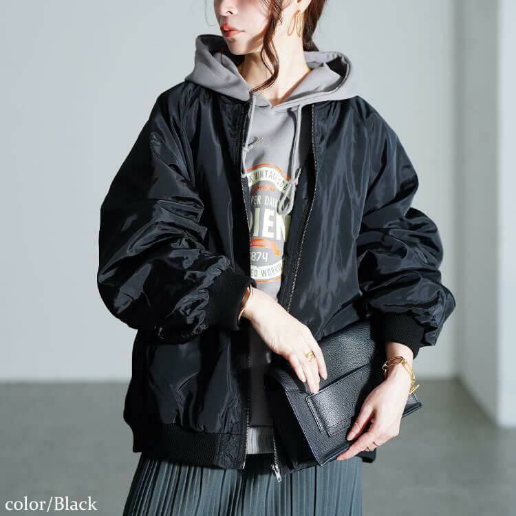 大きいサイズ レディース オーバーサイズMA-1ジャケット　tog-1046 ブラック