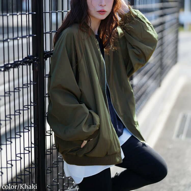 大きいサイズ レディース オーバーサイズMA-1ジャケット　tog-1046 カーキ