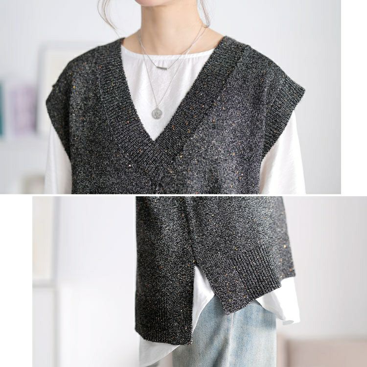 大きいサイズ レディース クロップドスパンコールニットベスト　cpdai-640959