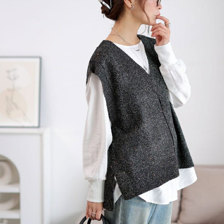 大きいサイズ レディース クロップドスパンコールニットベスト　cpdai-640959