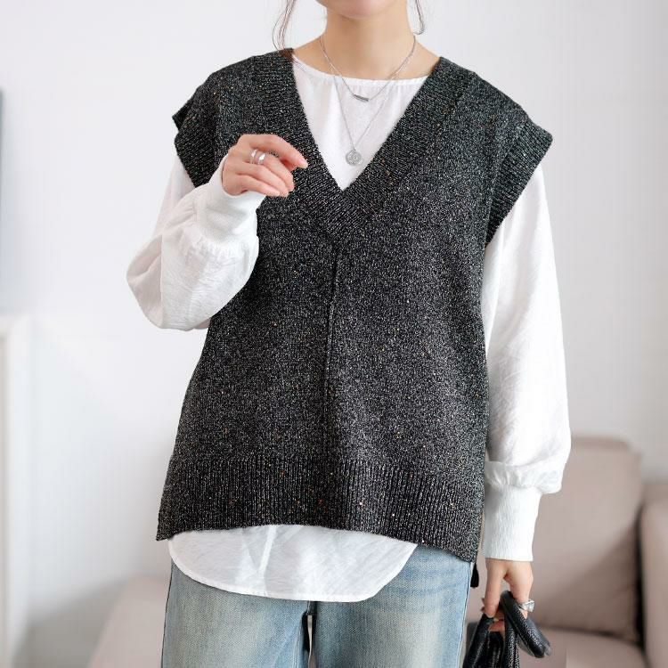 大きいサイズ レディース クロップドスパンコールニットベスト　cpdai-640959 ブラック