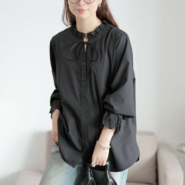 大きいサイズ レディース レースキャンディスリーブフリル襟ブラウス