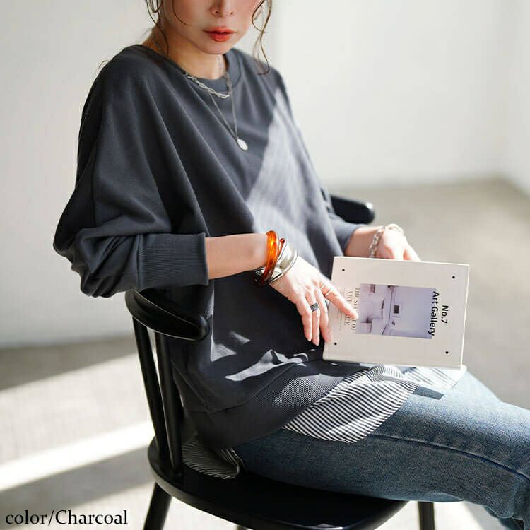 大きいサイズ レディース 吸湿速乾重ね着風ドルマンプルオーバー　cpdai-647278