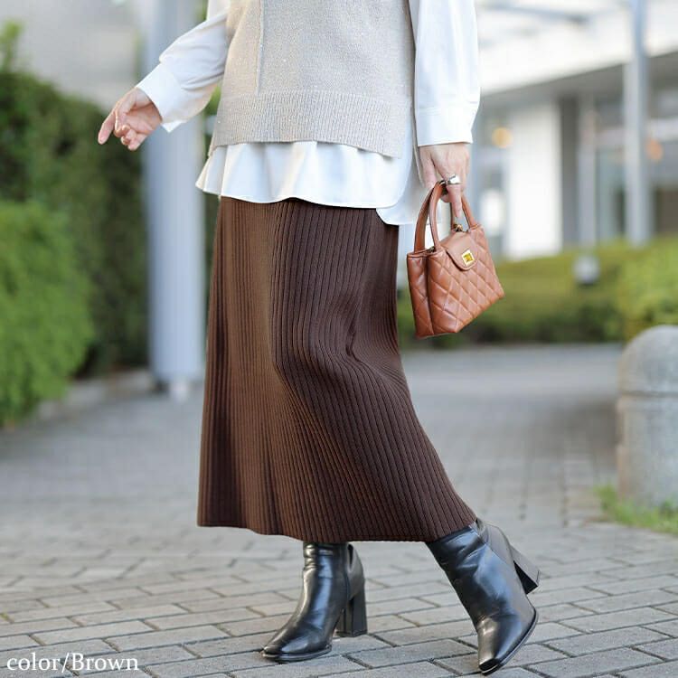 大きいサイズ レディース 太リブニットナロースカート　cpdai-640963
