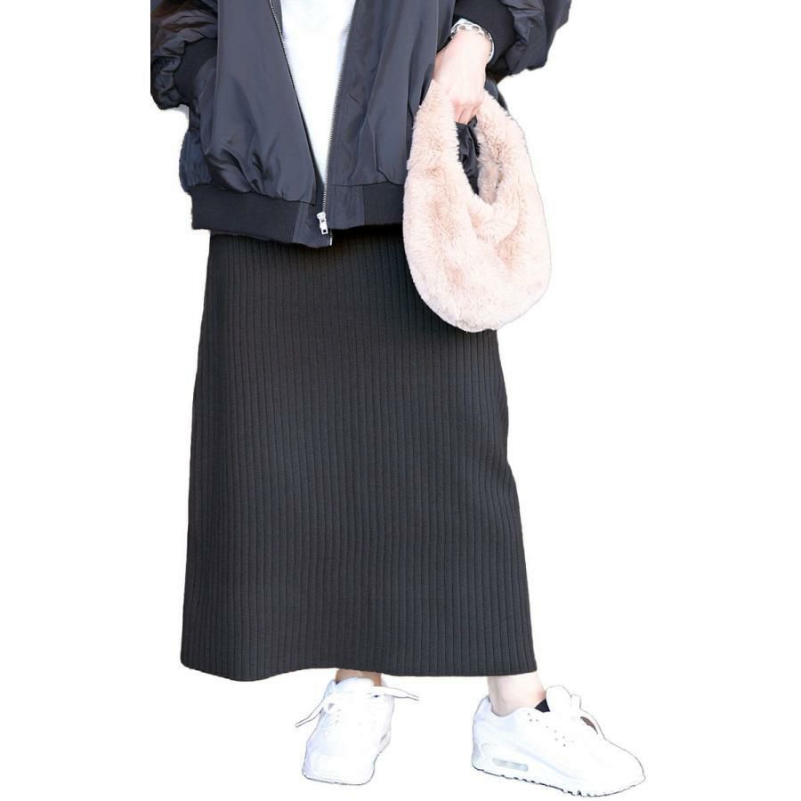 大きいサイズ レディース 太リブニットナロースカート　cpdai-640963 チャコール