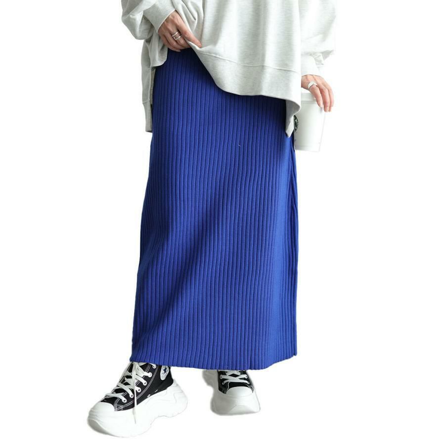 大きいサイズ レディース 太リブニットナロースカート　cpdai-640963 ブルー