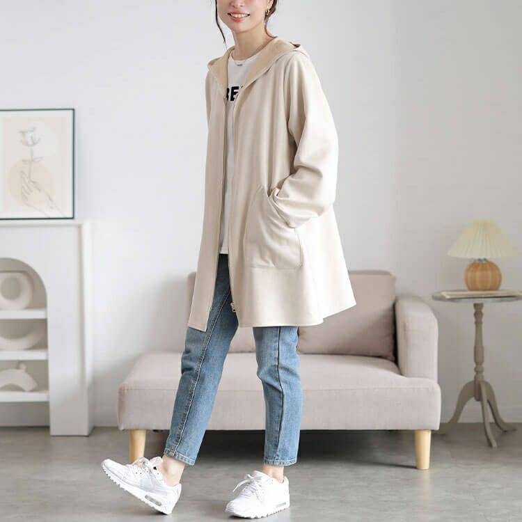 大きいサイズ レディース スウェード調フード付きZIPコーディガン　cpdai-640978