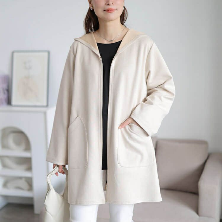 大きいサイズ レディース スウェード調フード付きZIPコーディガン　cpdai-640978